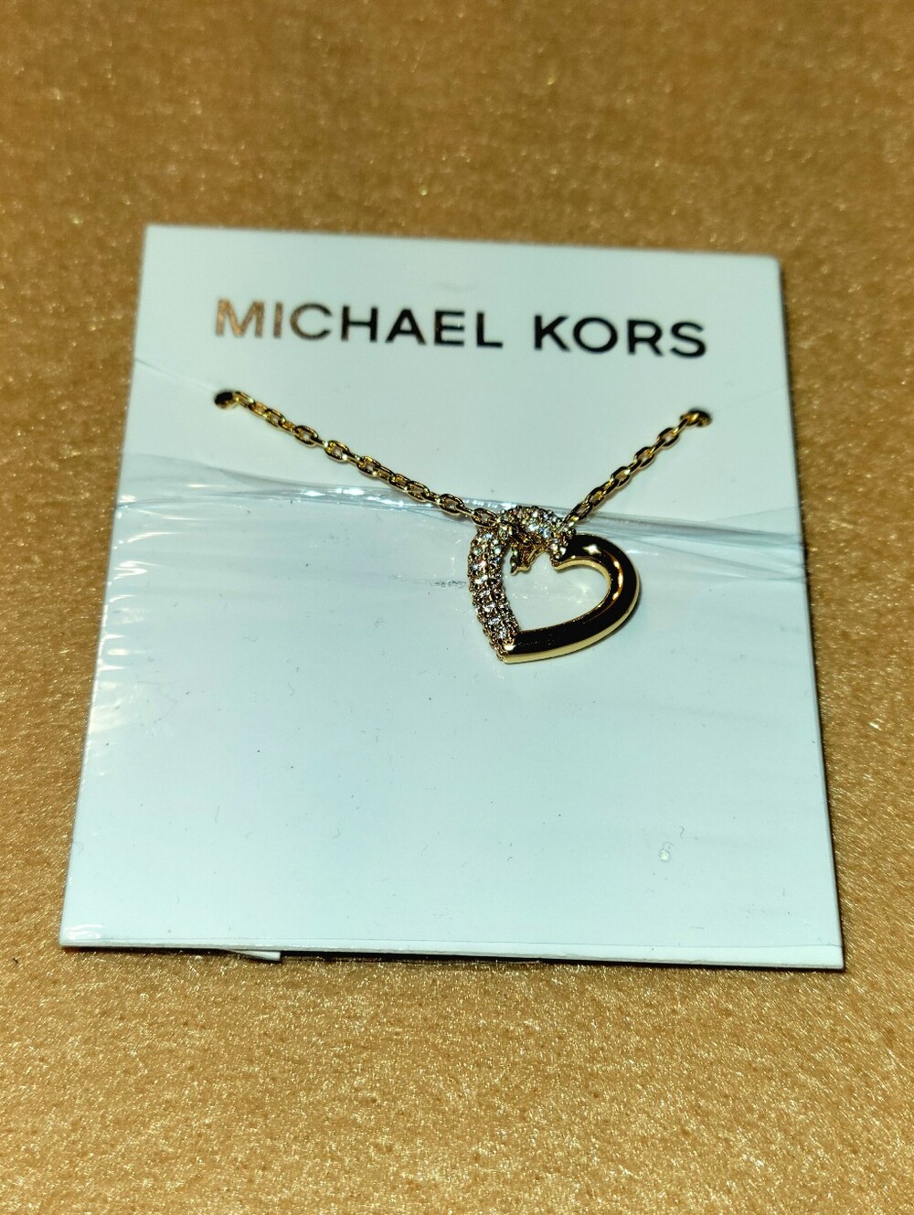 Michael Kors Gold Heart Pendant Necklace with Crystal Accents